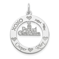 Sterling Silver Rhodium-plated Personalizable Proud Grandma Charm