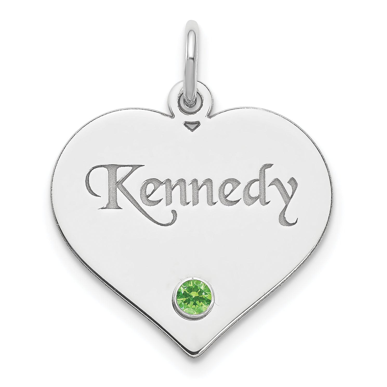 Sterling Silver/Rhodium-plated Personalized Heart with Birthstone Charm