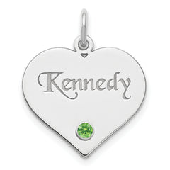 Sterling Silver/Rhodium-plated Personalized Heart with Birthstone Charm