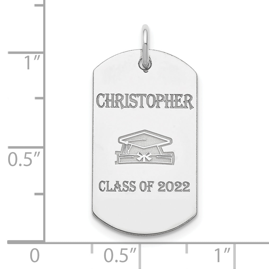 Sterling Silver Rhodium-plated Personalizable Graduation Dog Tag Charm