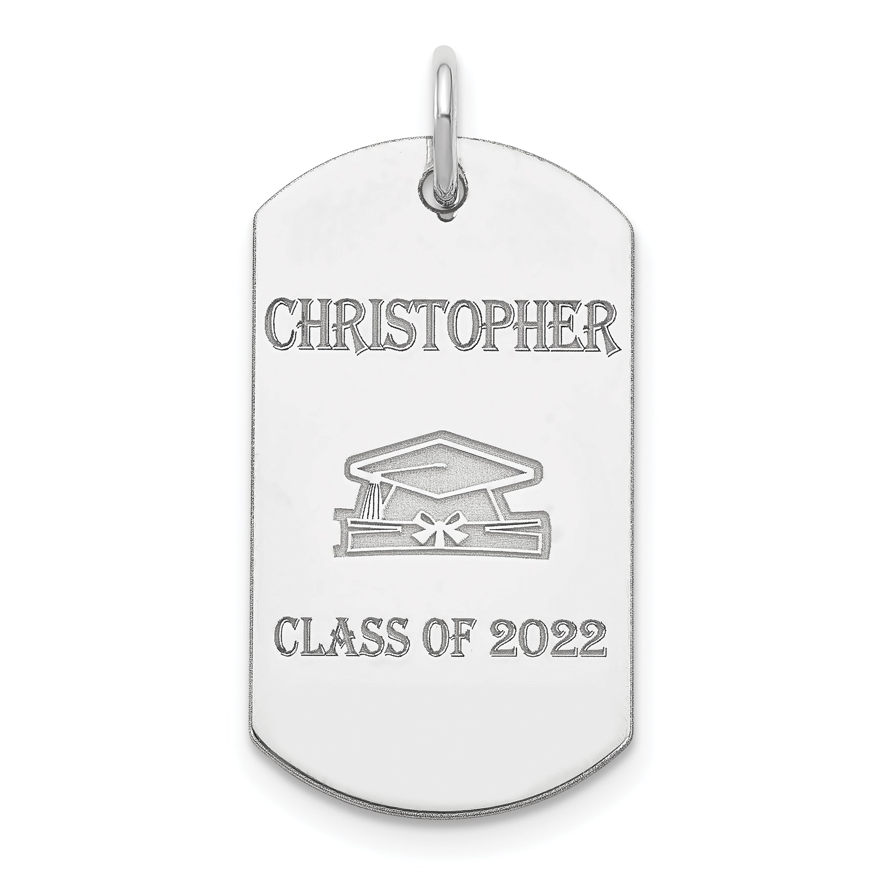 Sterling Silver Rhodium-plated Personalizable Graduation Dog Tag Charm