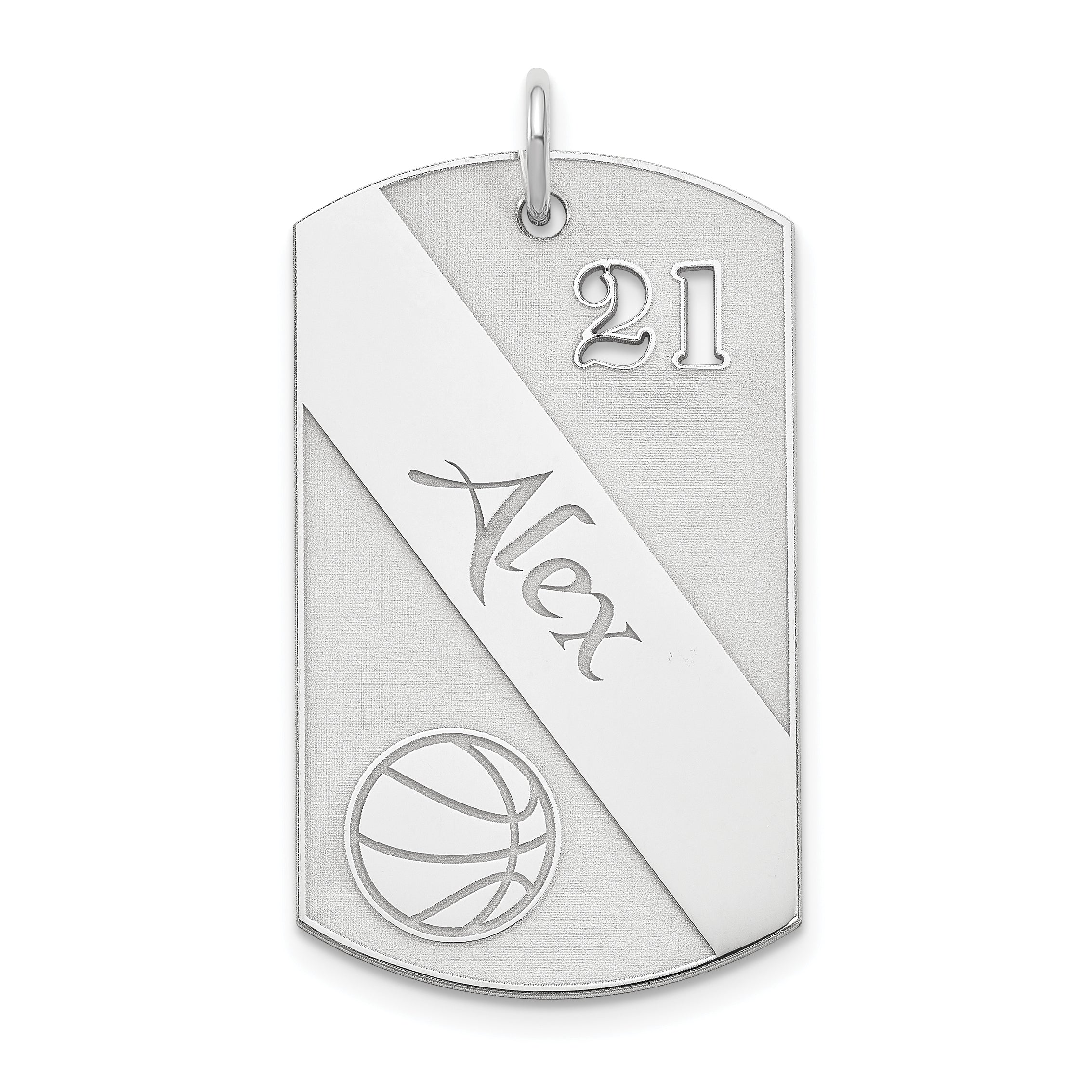 SS/Rhodium-plated Personalized Basketball Dog Tag Charm