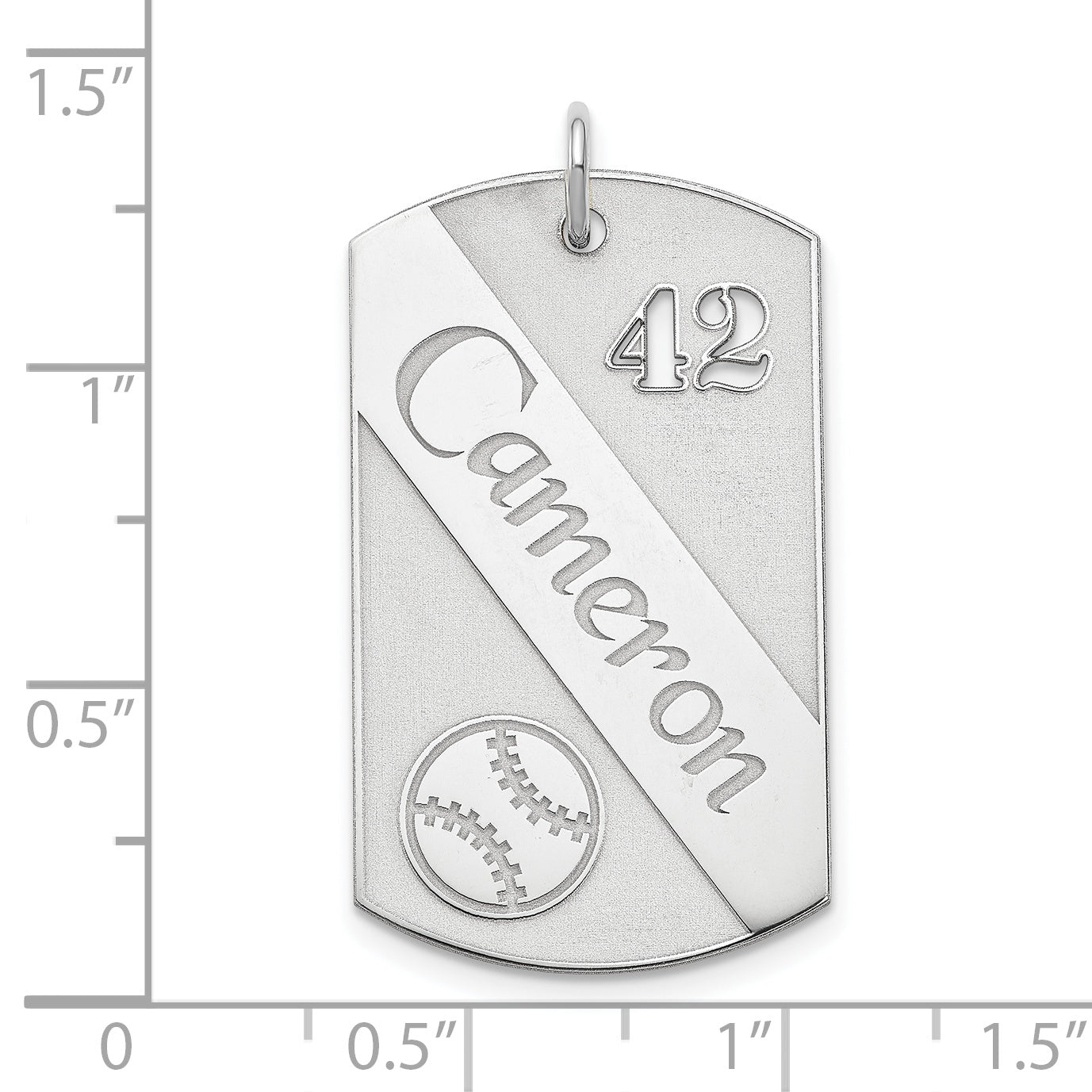 SS/Rhodium-plated Personalized Baseball Dog Tag Charm