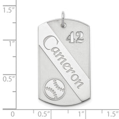 SS/Rhodium-plated Personalized Baseball Dog Tag Charm