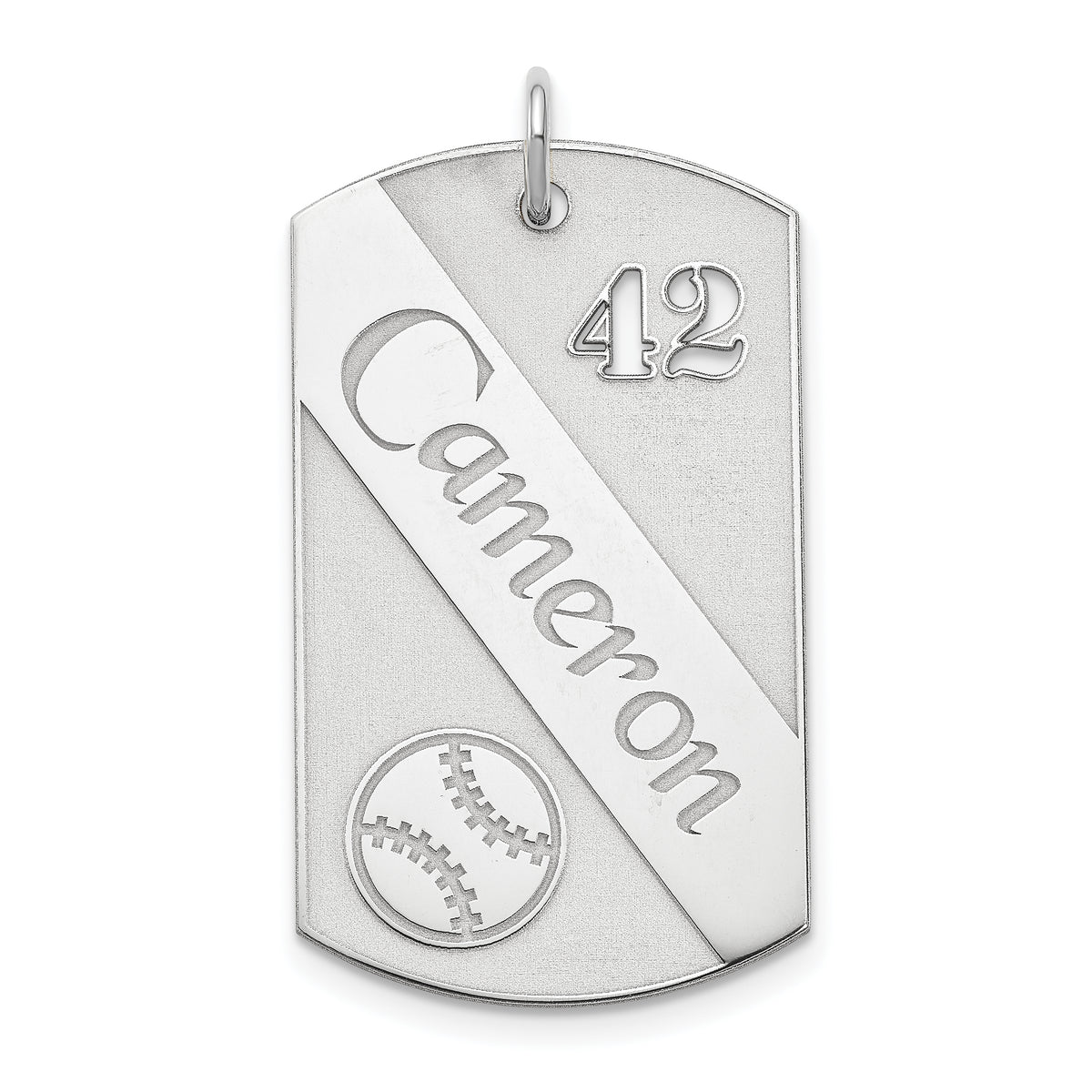 SS/Rhodium-plated Personalized Baseball Dog Tag Charm