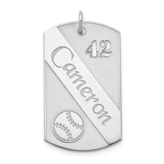 SS/Rhodium-plated Personalized Baseball Dog Tag Charm