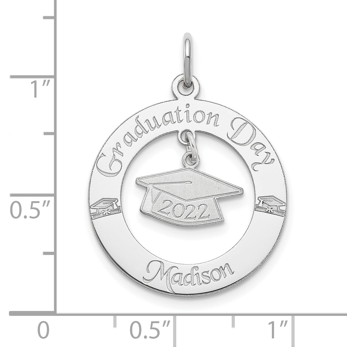 Sterling Silver Rhodium-plated Personalizable Graduation Charm