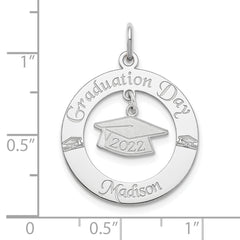 Sterling Silver Rhodium-plated Personalizable Graduation Charm