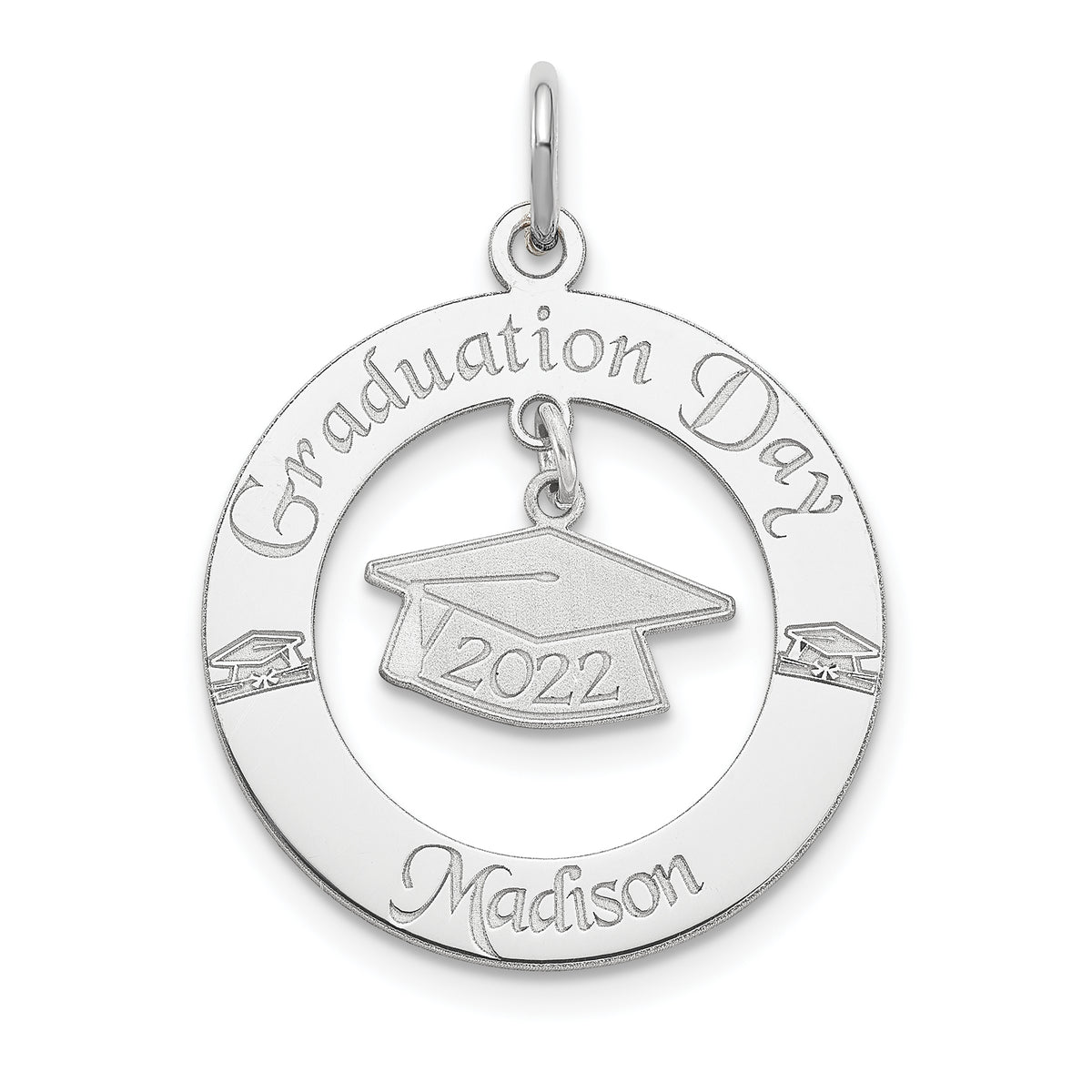 Sterling Silver Rhodium-plated Personalizable Graduation Charm