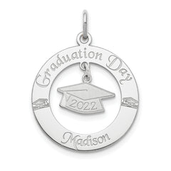 Sterling Silver Rhodium-plated Personalizable Graduation Charm