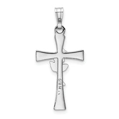 Sterling Silver Rhodium-plated Cross with Epoxy Rose Center Pendant