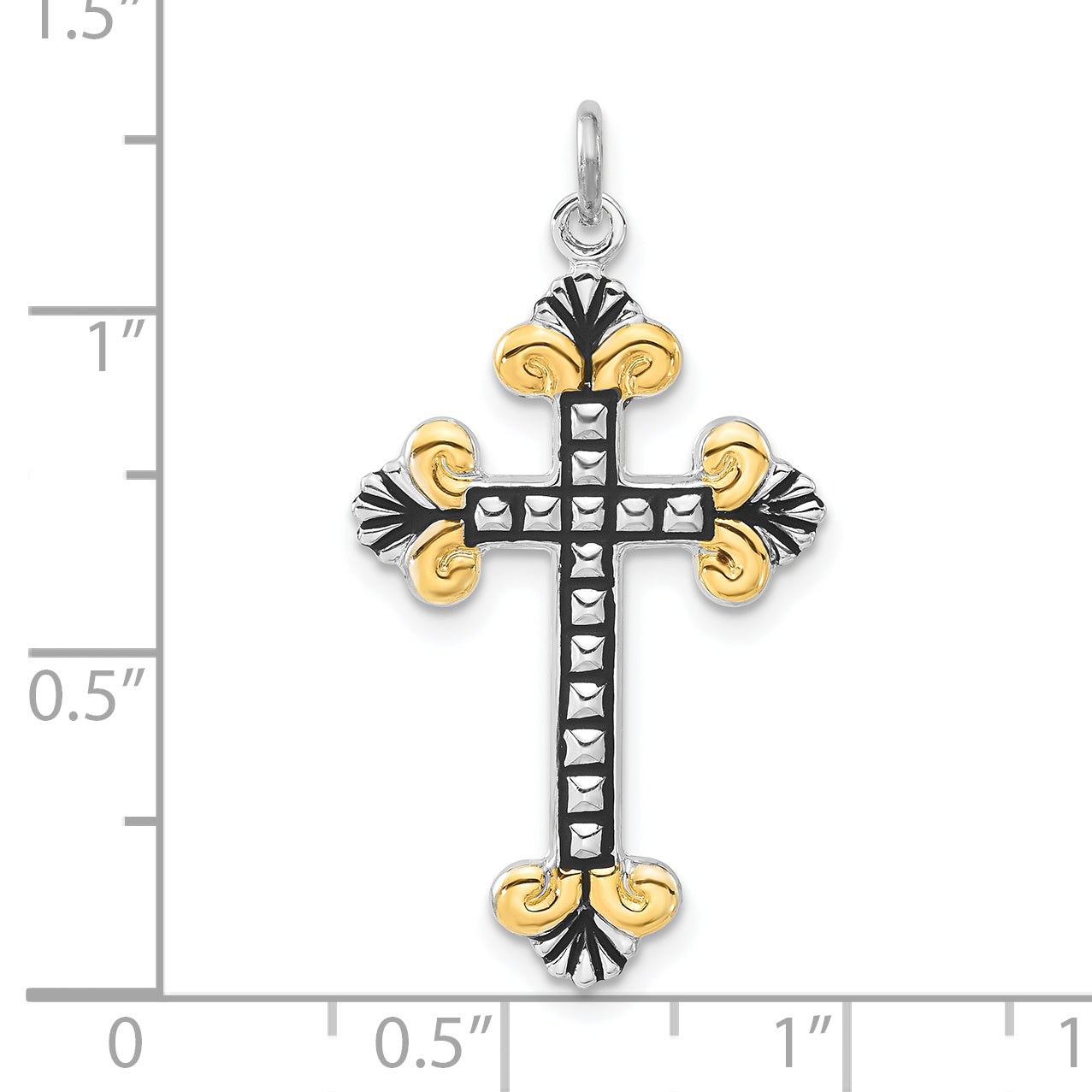 Sterling Silver Black Enamel and Vermeil Cross Pendant