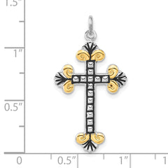 Sterling Silver Black Enamel and Vermeil Cross Pendant