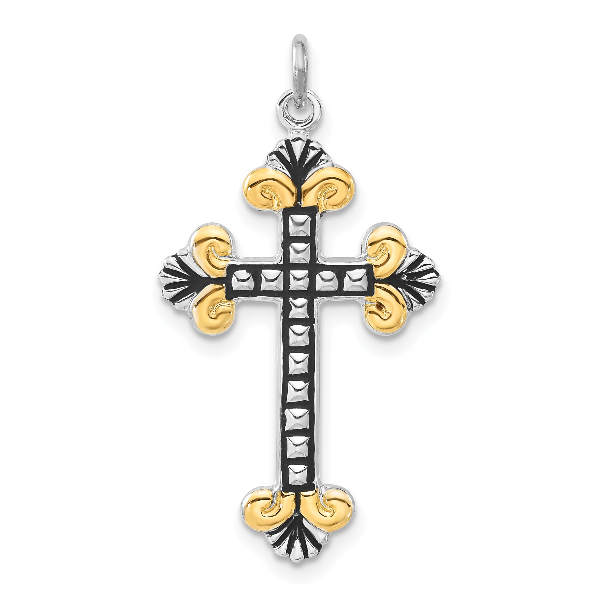 Sterling Silver Black Enamel & Gold-tone Vermeil Cross Pendant