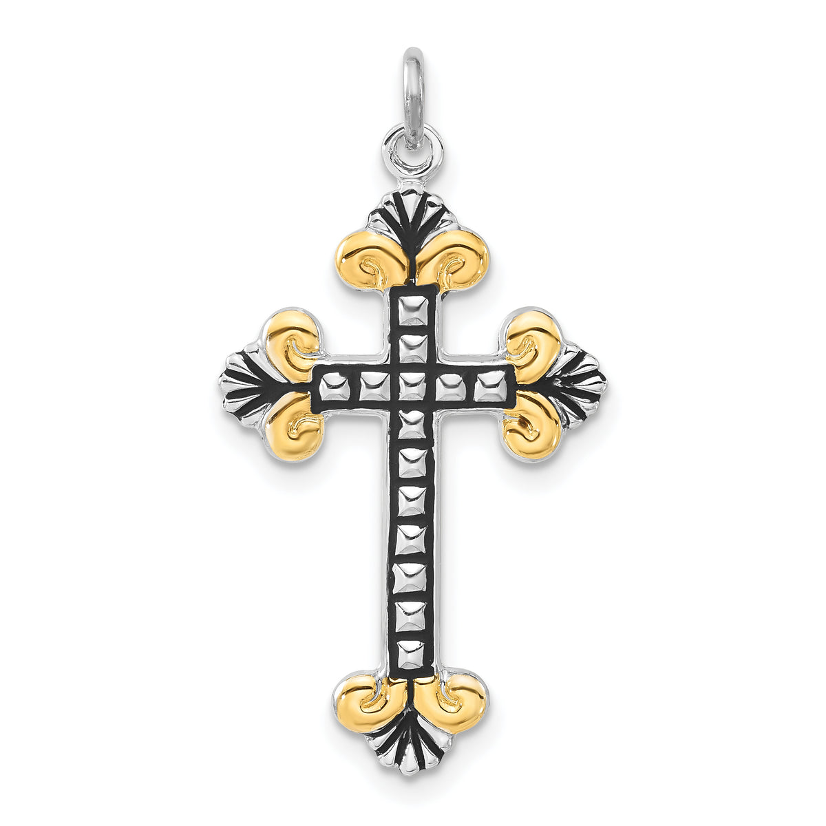 Sterling Silver Black Enamel & Gold-tone Vermeil Cross Pendant