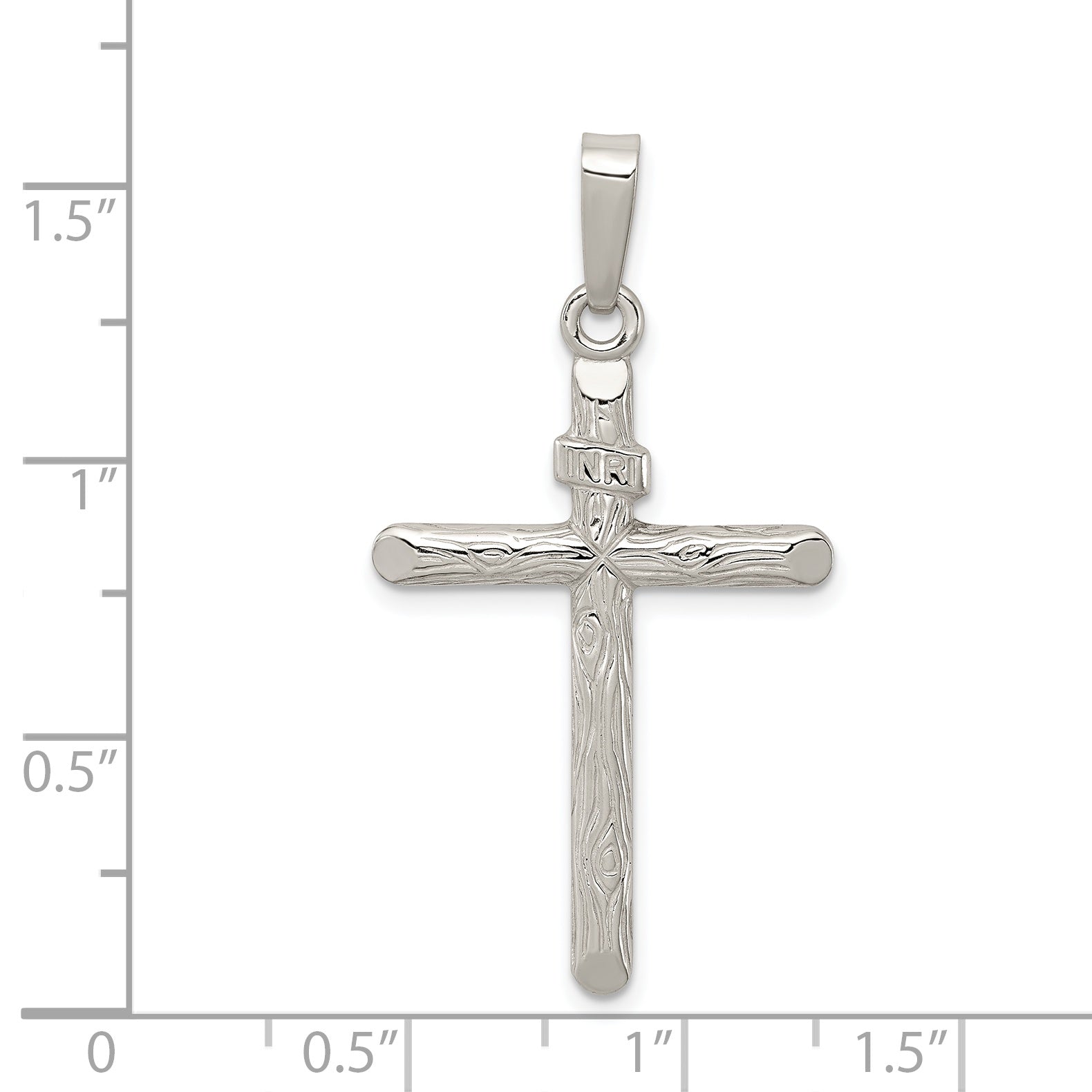 Sterling Silver 925 INRI Cross Pendant with Polished Textured Finish