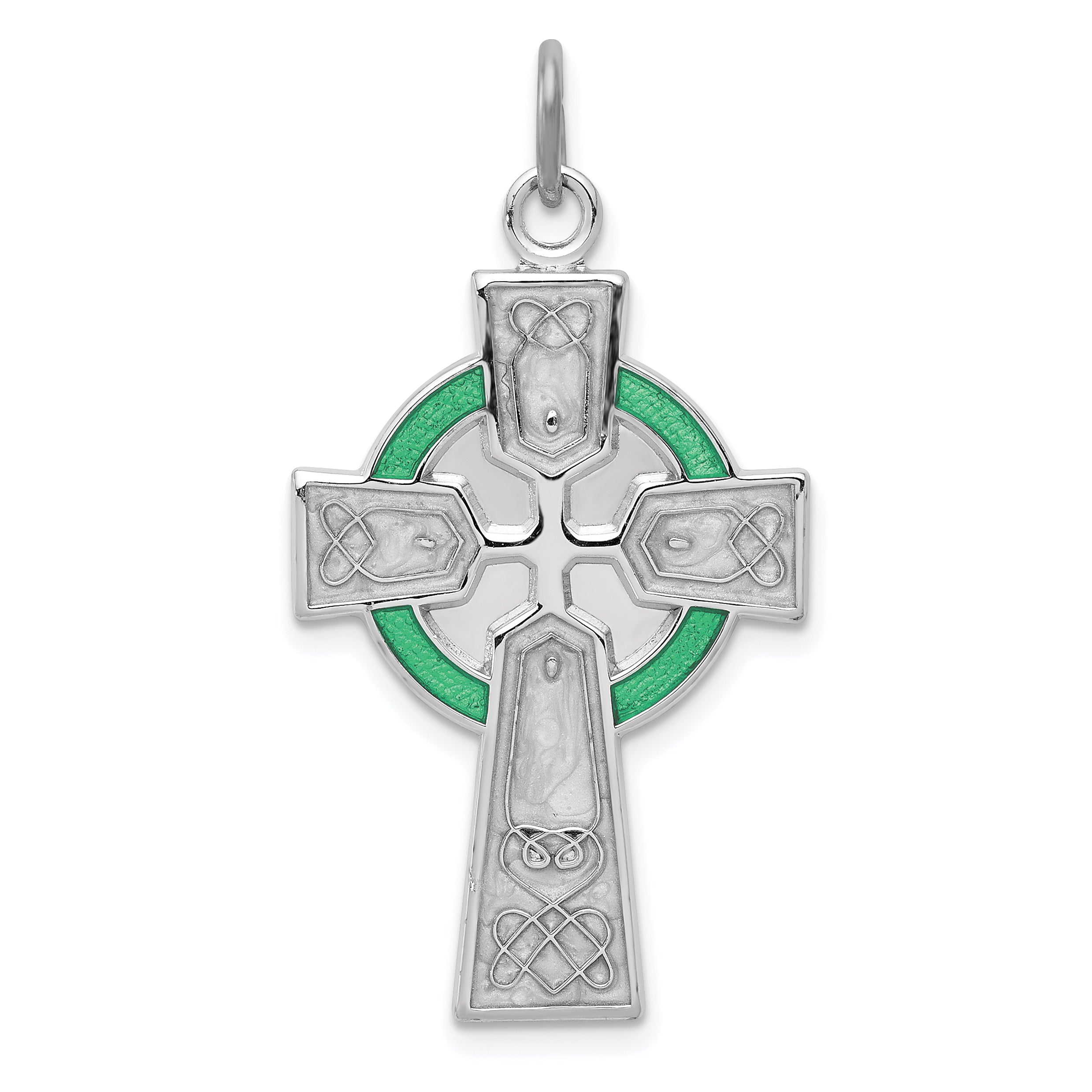 Sterling Silver Rhodium-plated Polished Epoxy Irish Cross Pendant