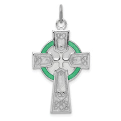 Sterling Silver Rhodium-plated Polished Epoxy Irish Cross Pendant