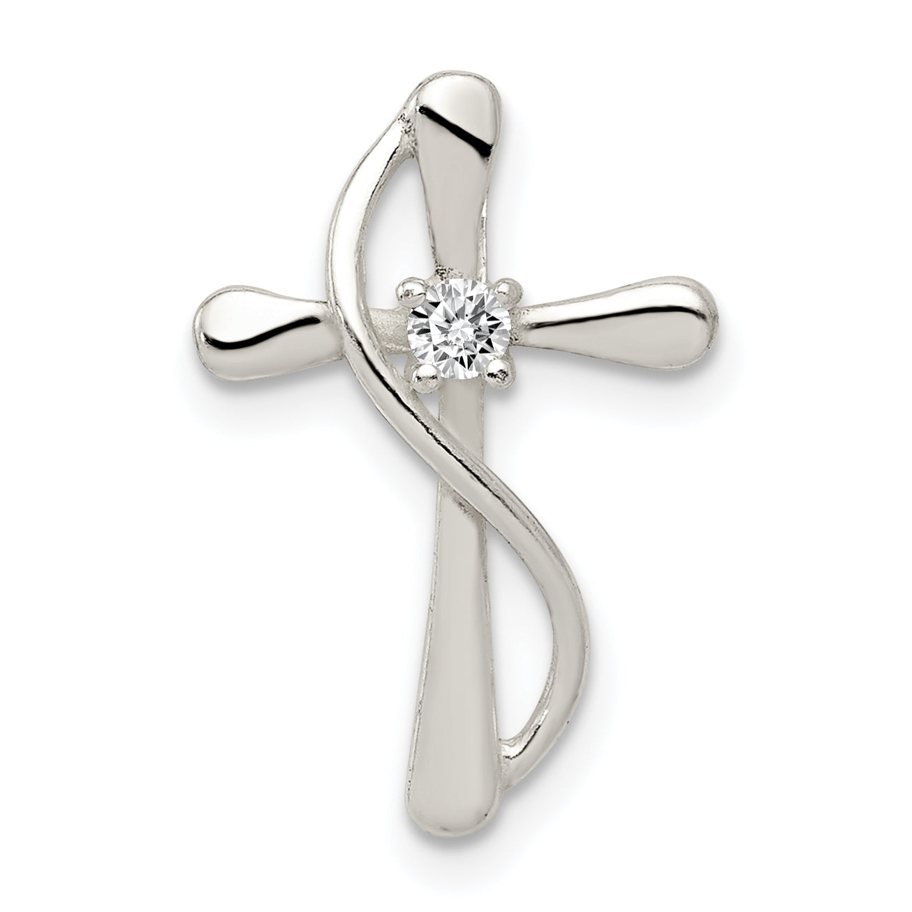 Sterling Silver Polished CZ Cross Pendant