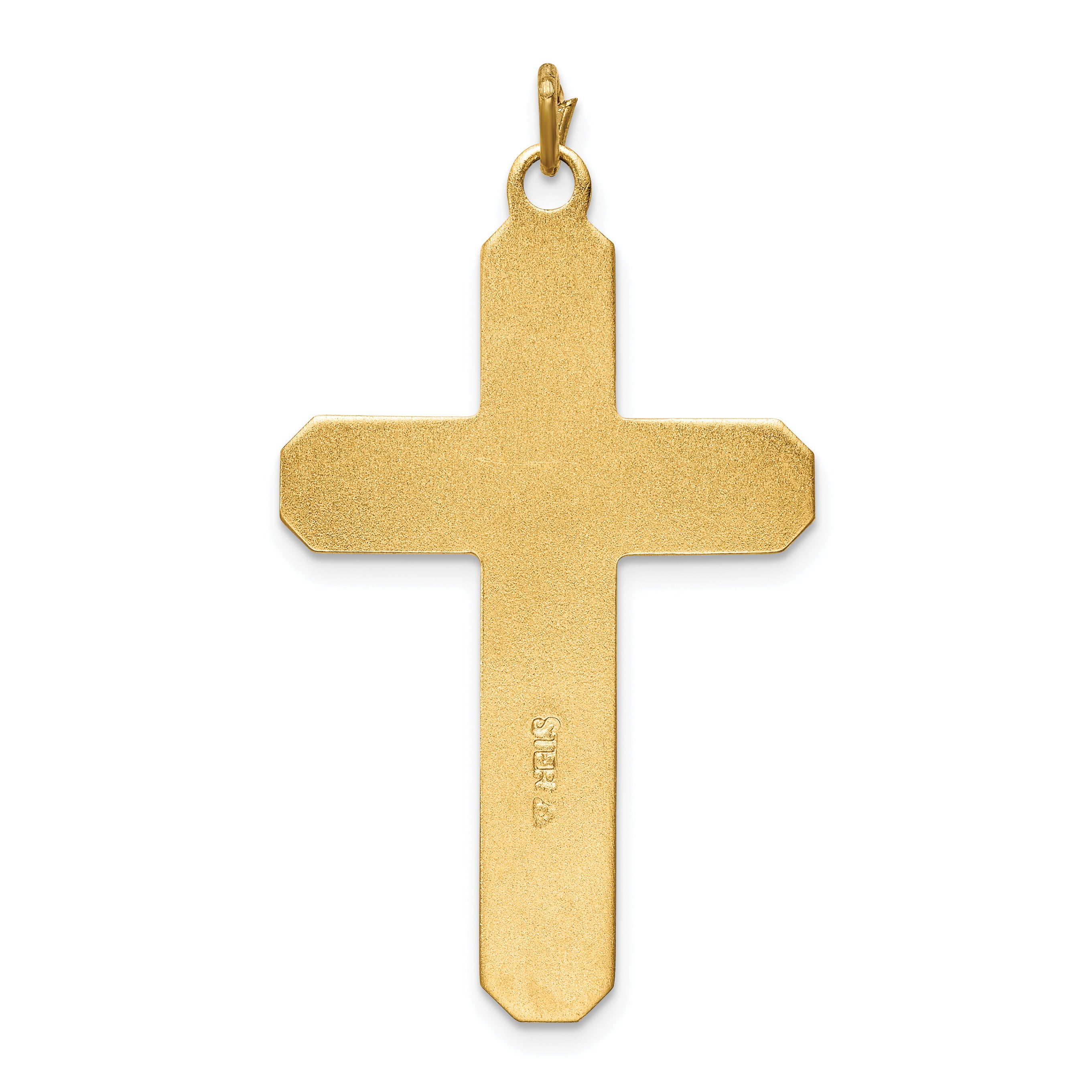 Sterling Silver Rhodium-plated Satin/Polished Vermeil Corpus Cross Pendant