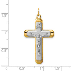 Sterling Silver Rhodium-plated Satin/Polished Vermeil Corpus Cross Pendant