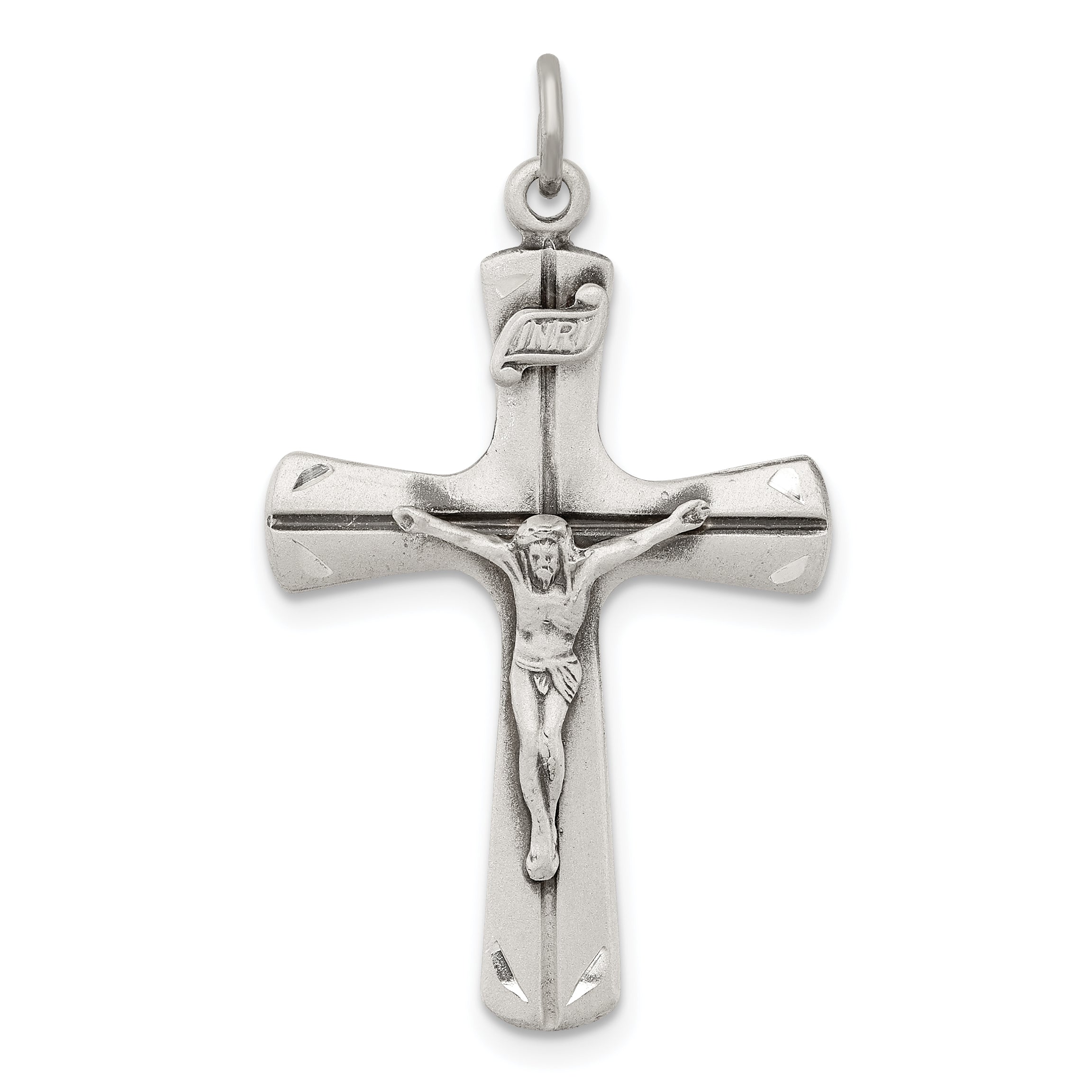 Sterling Silver Satin Antiqued Crucifix Pendant