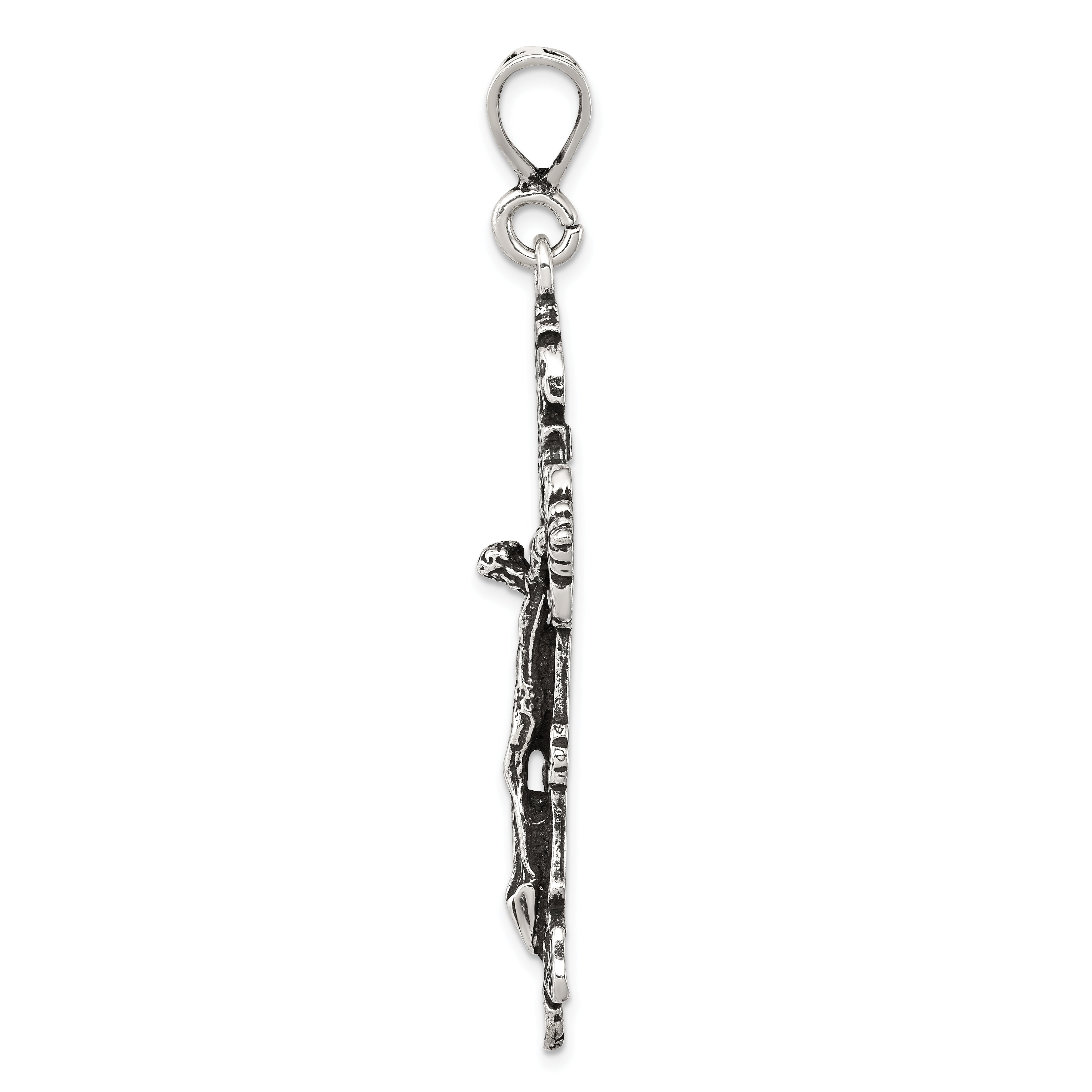 Sterling Silver 925 Antiqued Crucifix Charm with Polished Finish