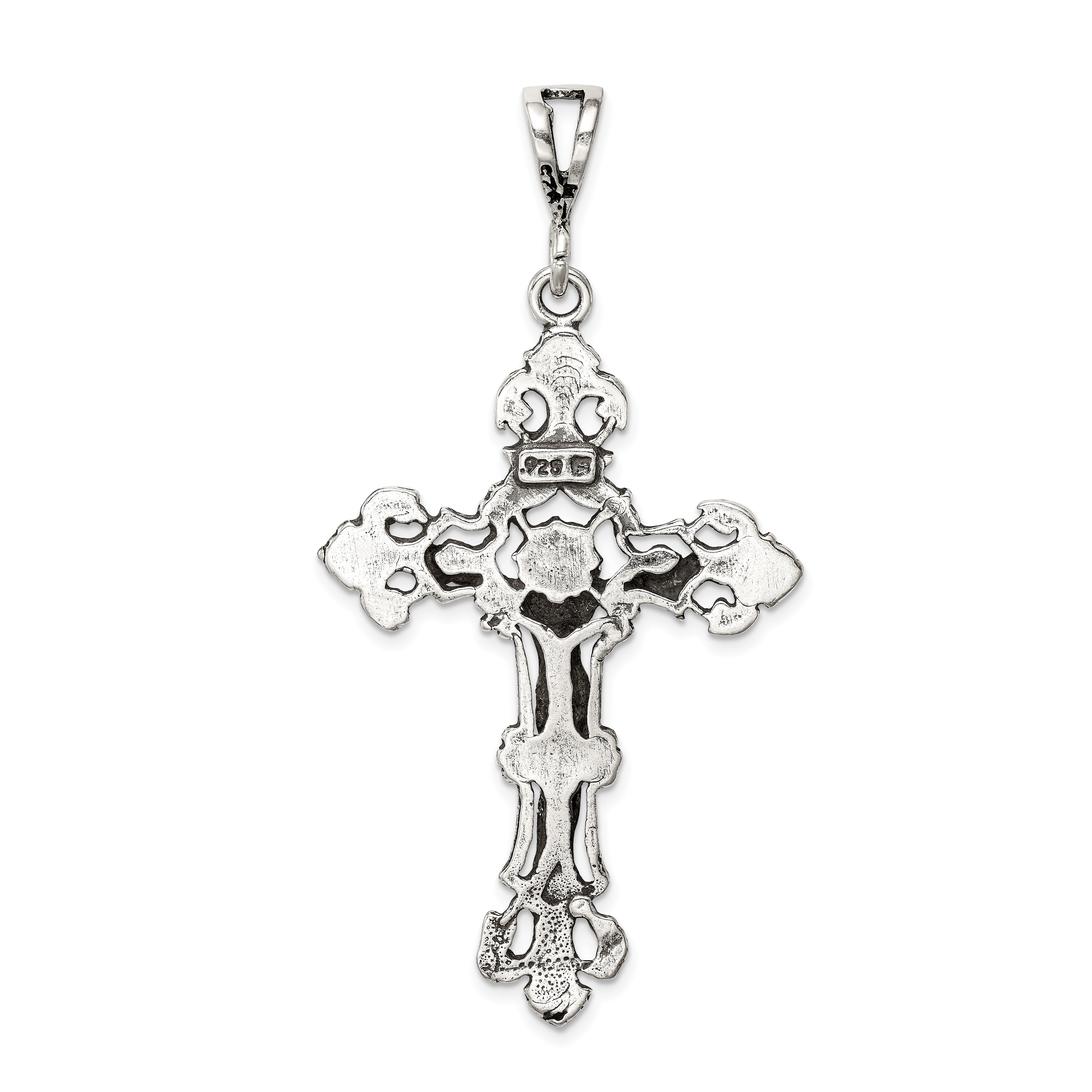 Sterling Silver 925 Antiqued Crucifix Charm with Polished Finish