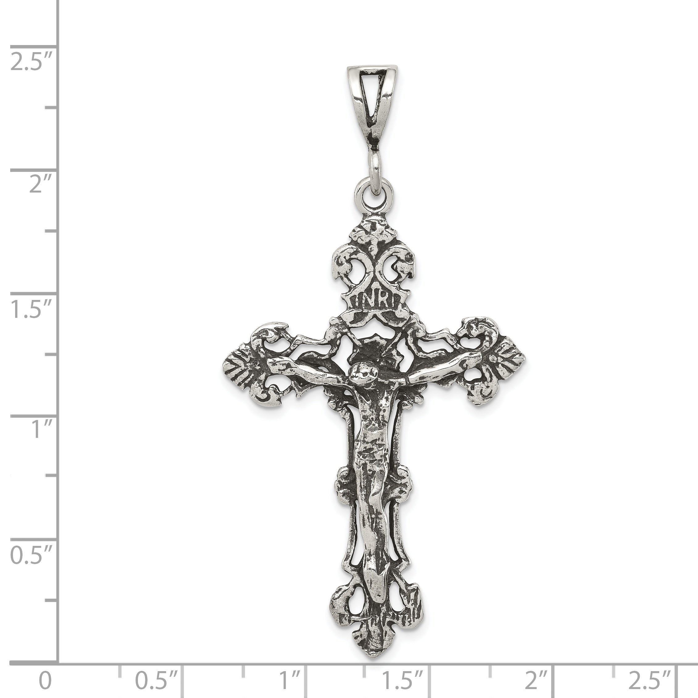 Sterling Silver 925 Antiqued Crucifix Charm with Polished Finish