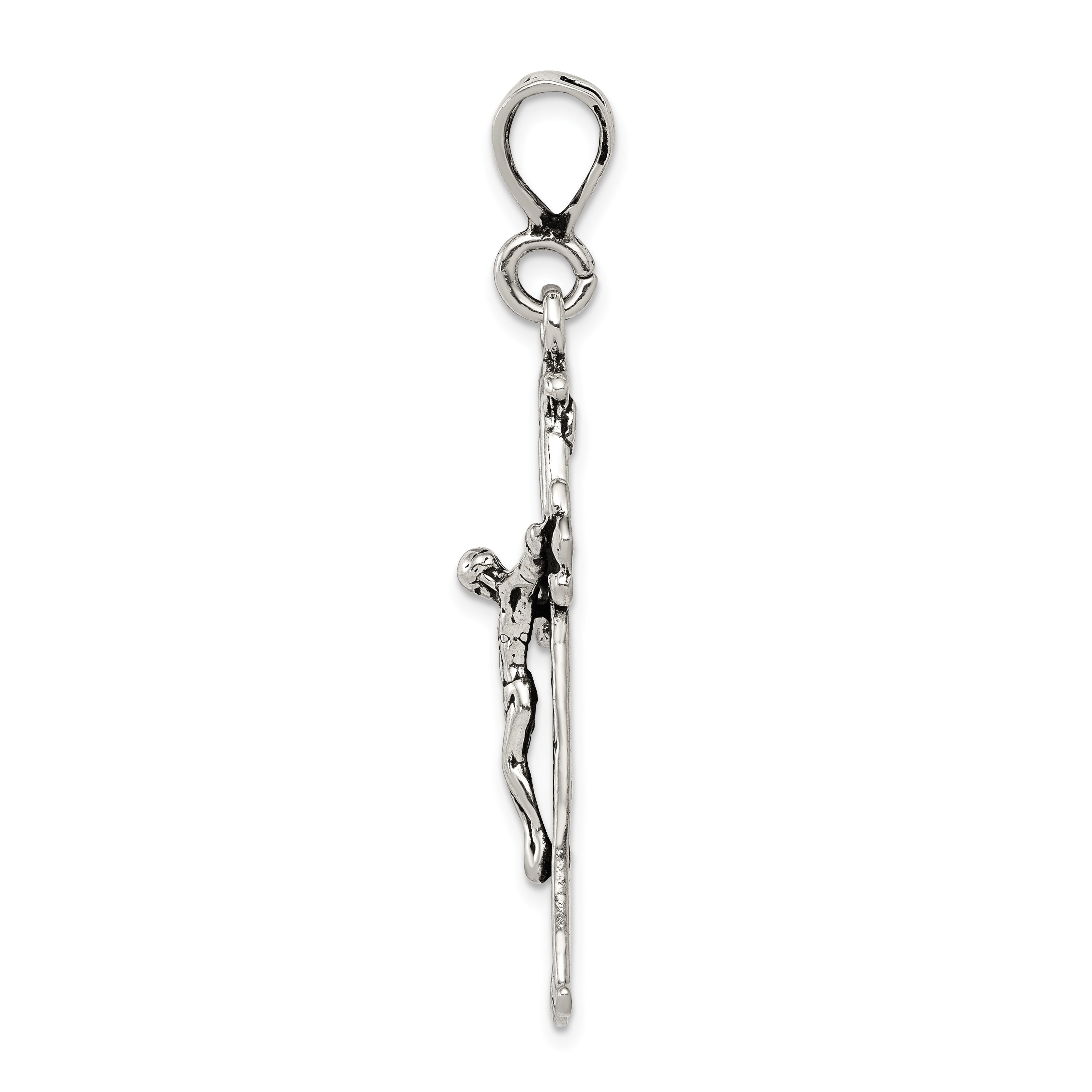 Sterling Silver 925 Antiqued Crucifix Charm Elegant Polished Pendant