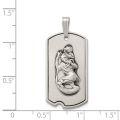 Sterling Silver 925 St. Christopher Dog Tag Pendant with Antiqued Finish