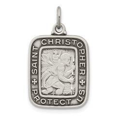 Sterling Silver Antiqued Square St. Christopher Medal Pendant