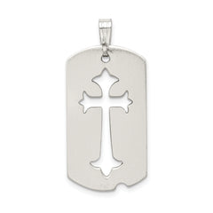 Sterling Silver Satin Antiqued Dog Tag with Cut out Cross Pendant