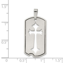 Sterling Silver Satin Antiqued Dog Tag with Cut out Cross Pendant