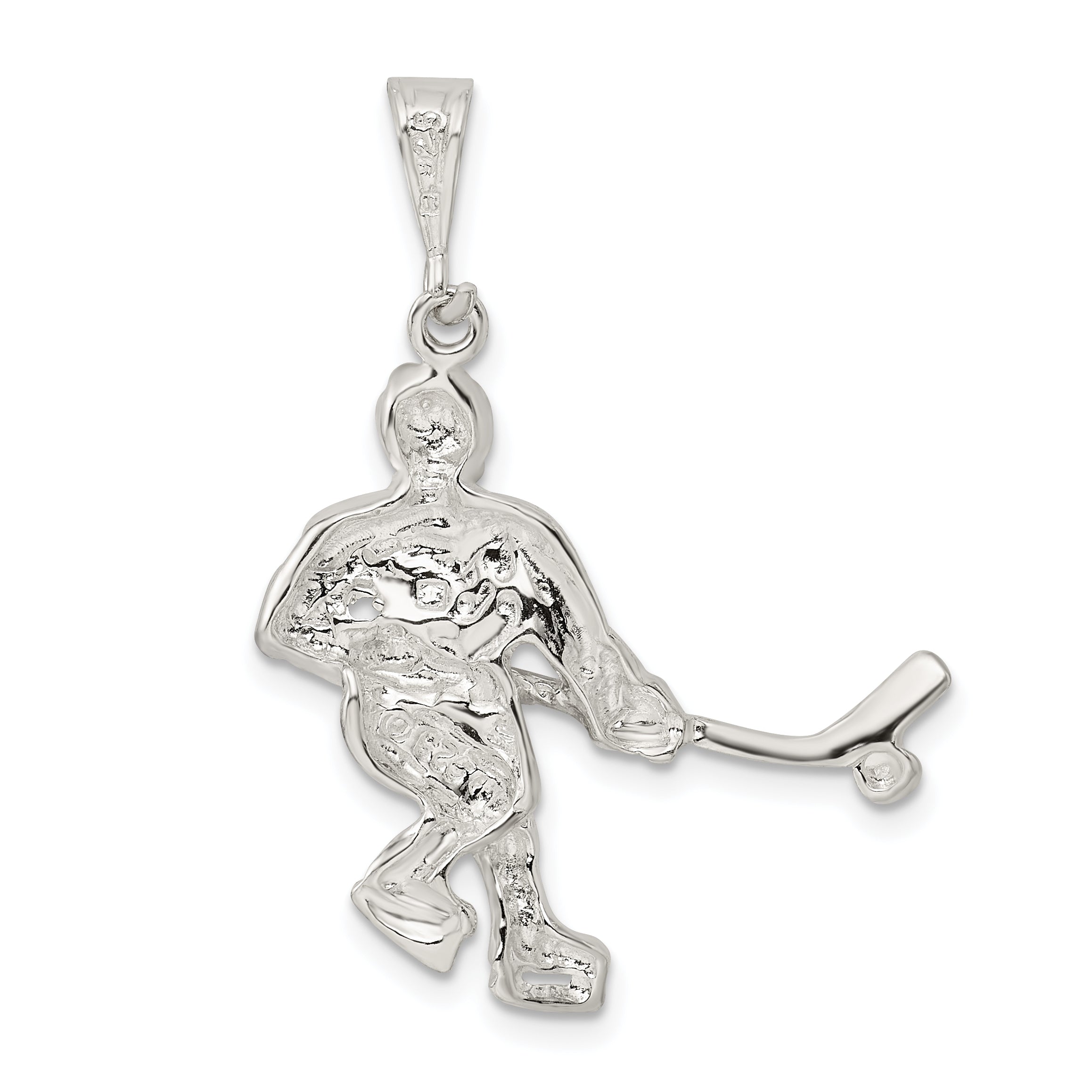 Sterling Silver 925 Hockey Player Pendant With Polished Anti-Tarnish Finish