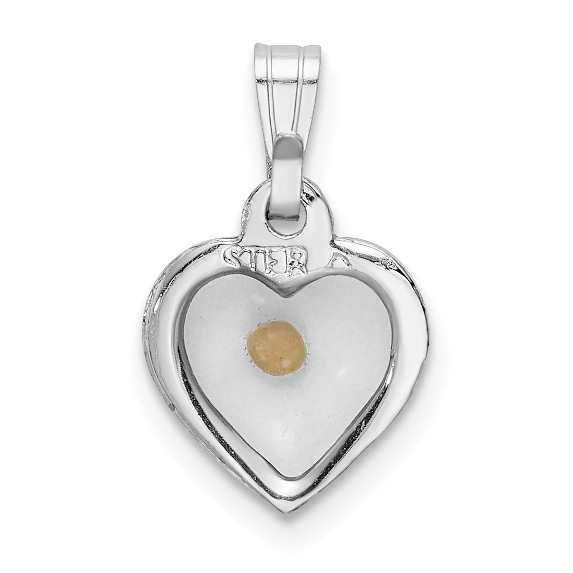 Sterling Silver Rhodium-plated Small Heart with Mustard Seed Pendant