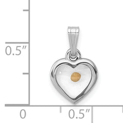 Sterling Silver Rhodium-plated Small Heart with Mustard Seed Pendant