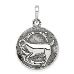 Sterling Silver Polished Antique Finish Capricorn Horoscope Zodiac Pendant