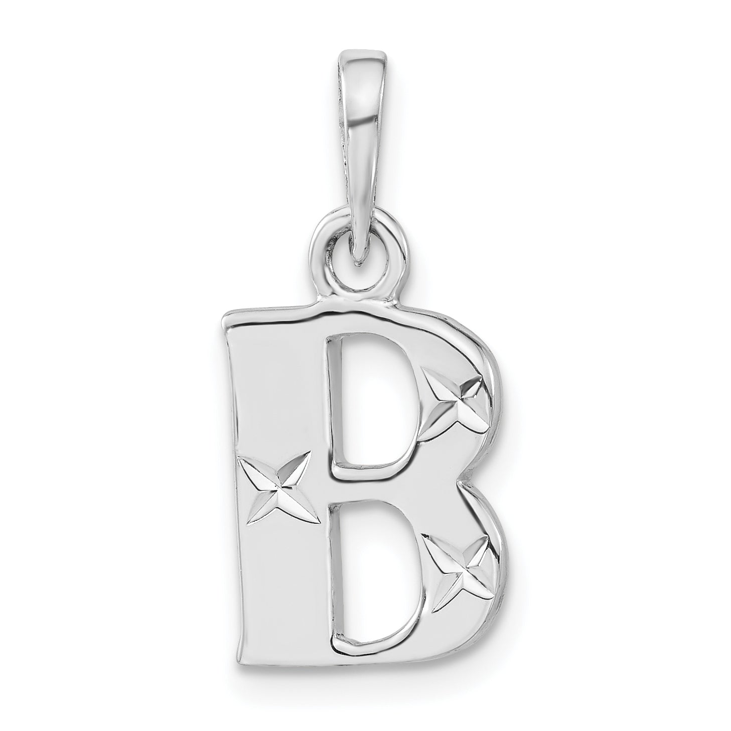 Sterling Silver Polished Diamond-cut Initial B Pendant