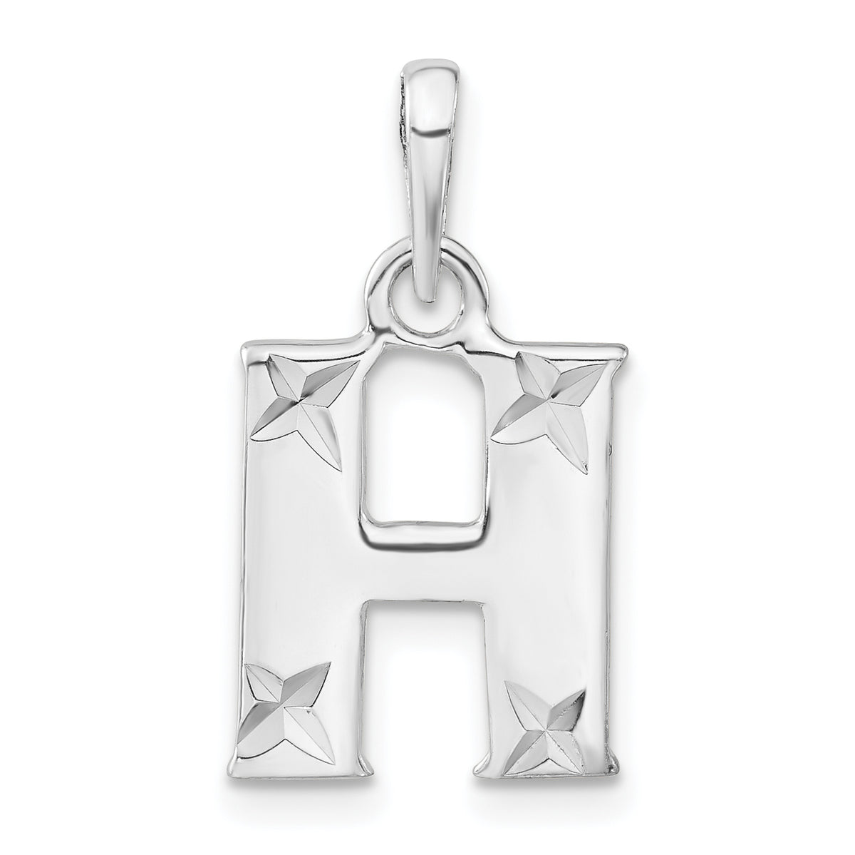 Sterling Silver Polished Diamond-cut Initial H Pendant