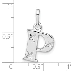 Sterling Silver 925 Unisex Diamond-Cut Initial P Pendant Polished Finish