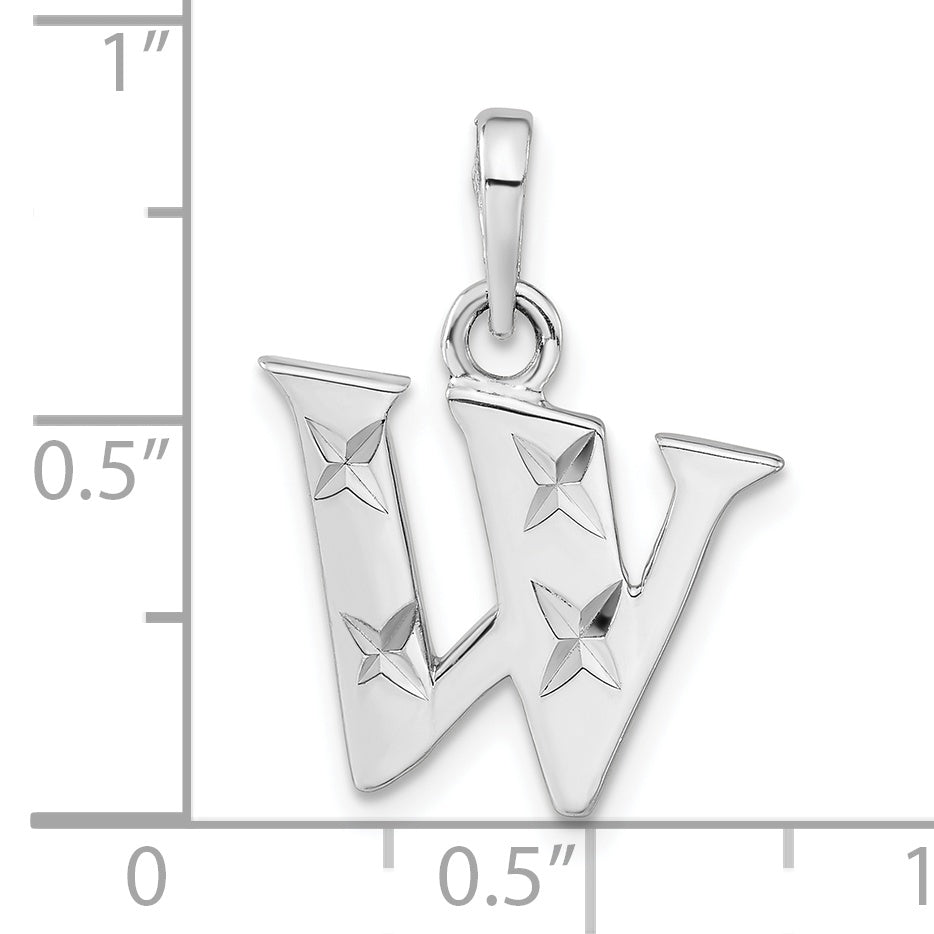 Sterling Silver 925 Initial W Pendant with Polished Diamond-Cut Finish