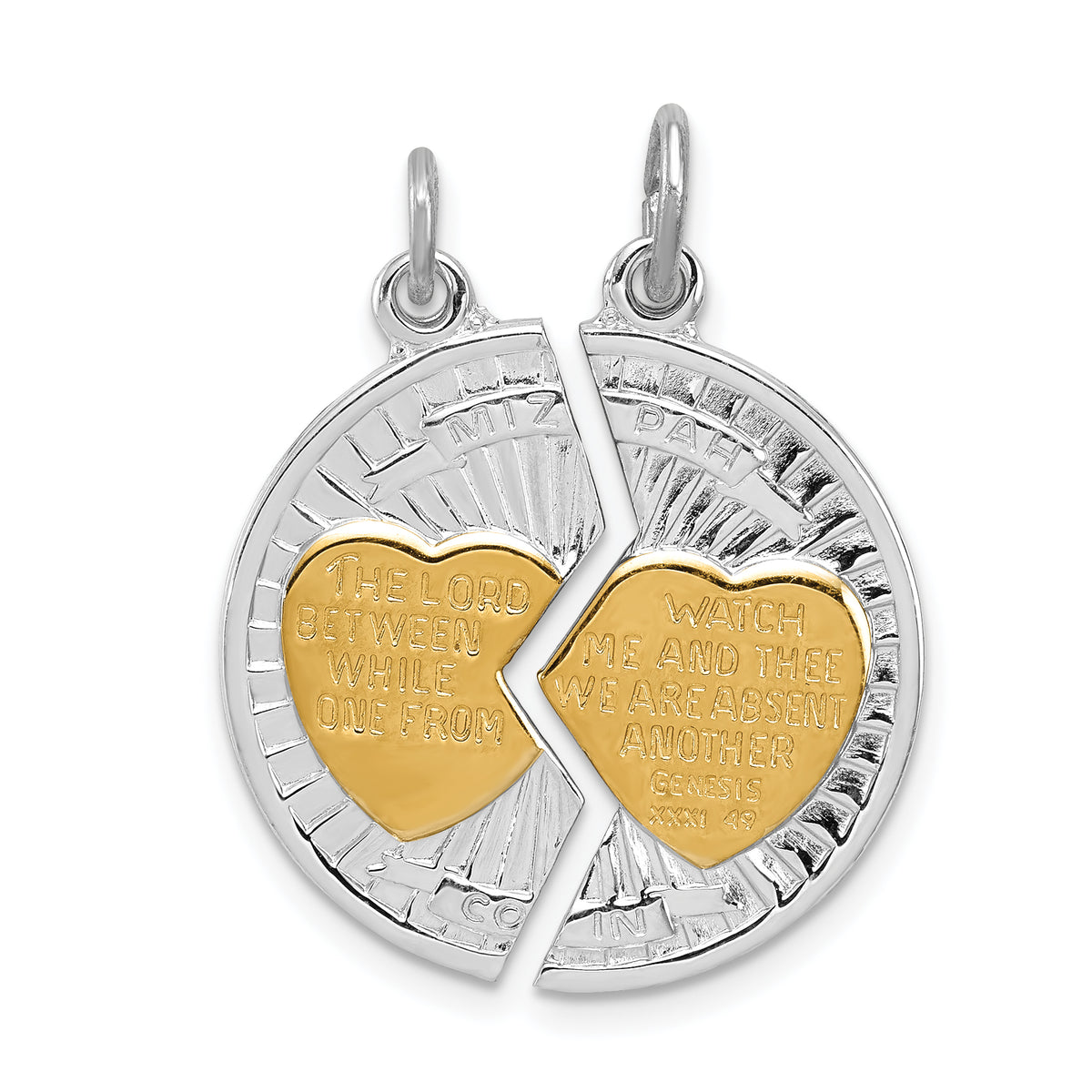 Sterling Silver Rhodium-plated & Gold-plated Polished Mizpah 2-piece Pendan