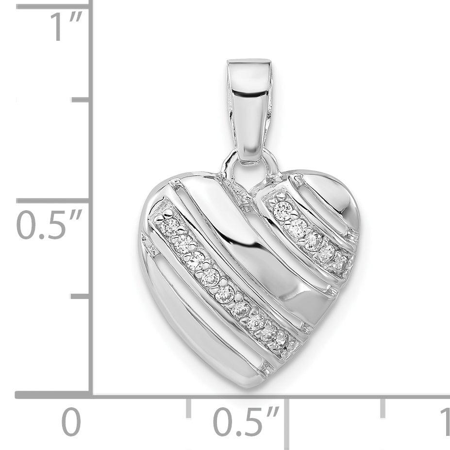 Sophia Jewelers Elegant Sterling Silver Rhodium Plated CZ Heart Pendant