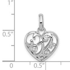 Sophia Jewelers 925 Sterling Silver CZ Heart Pendant with Rhodium Polish