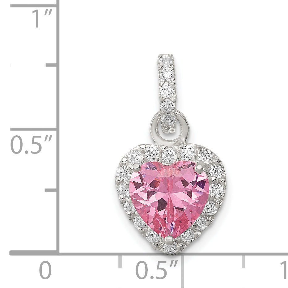 Sterling Silver 925 Heart Pendant with Clear & Pink CZ Gems