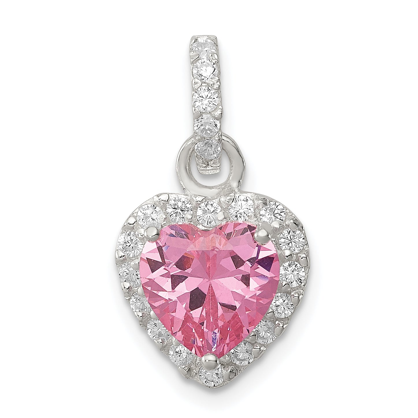 Sterling Silver Clear CZ and Pink CZ Heart Pendant