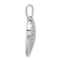 Sterling Silver CZ Heart Pendant with Polished Rhodium Finish