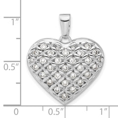 Sterling Silver CZ Heart Pendant with Polished Rhodium Finish