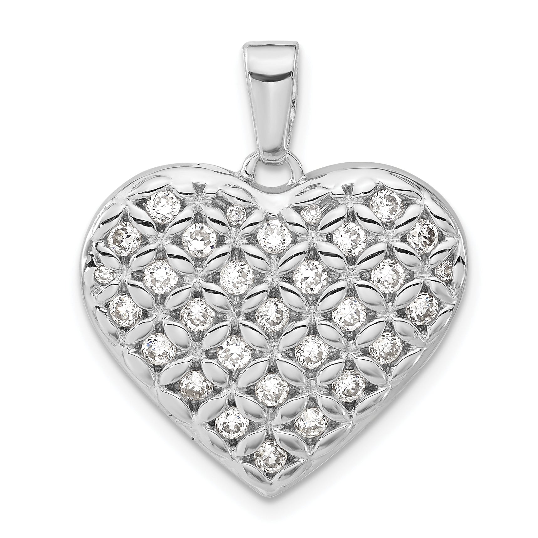 Sterling Silver Rhodium-plated CZ Heart Pendant